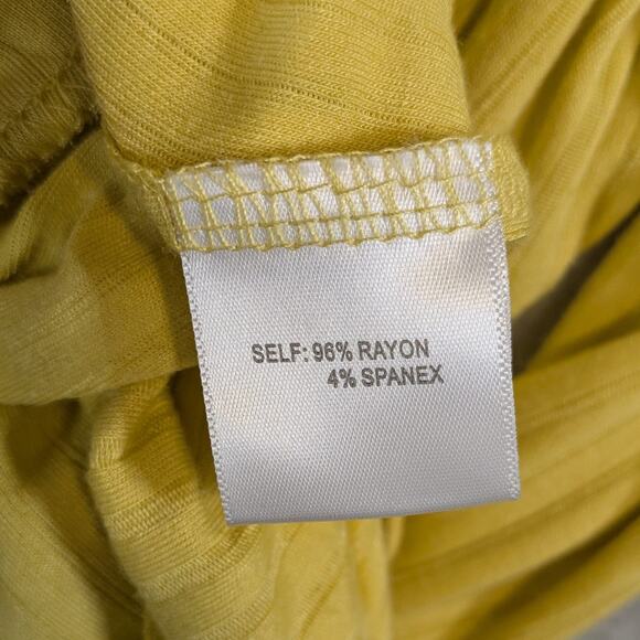 Jane & Delancey Yellow Ribbed V Neck Lettuce Hem Flowy Top Women M Casual - Picture 13 of 14